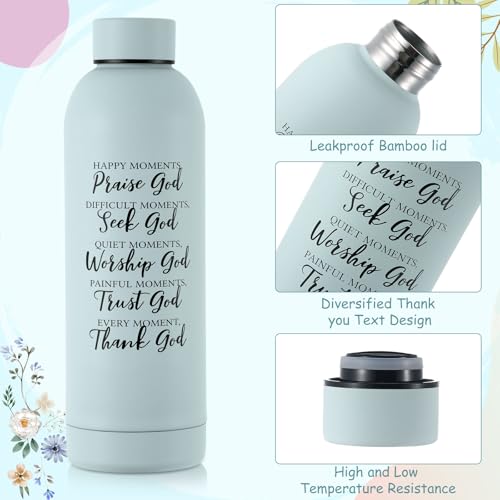 7 Pcs Christian Gift for Women Faith, Inspirational Religious Christmas Gifts, Catholic Tote Bag Makeup Bag Pens(Light Blue)