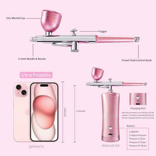 Bubbacare SANCTUARY Portable Airbrush, Nail Airbrush Machine, Cordless, Non-Clogging, High-Pressure, 0.3mm Nozzle, 23PSI & 27PSI, Cleaning Brush Set, 1