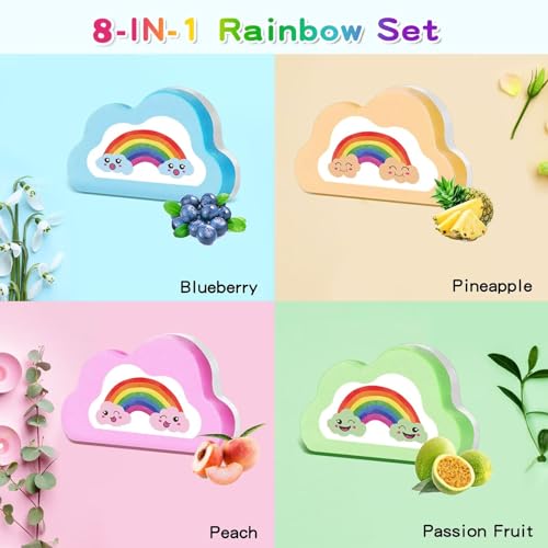Rainbow Bath Bombs Gift Set, Handmade 8 Pcs Bath Bombs for Kids Girls, Kid Bubble Bath Fizzy, Stocking Stuffers for Kids, Christmas Gifts for Kid Women