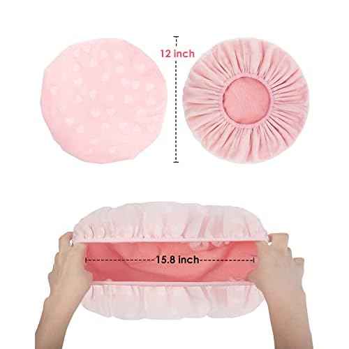 Auban Shower Cap, Shower Cap for Women Terry Cloth Lined EVA Exterior Reusable Double Layer Waterproof, Large Bath Hair Cap, Hotel Travel Essentials Accessories Cleaning Supplies(Pink)