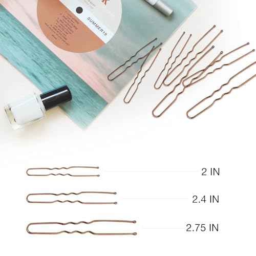 HOYOLS U Shaped Assorted Size Hair Bobby Pins, Metal Bun Clips Hairpin Crimped Design with Ball Tips for Women Girls Grips Hairstyle, 150 Count Bulk Pack (Brown)