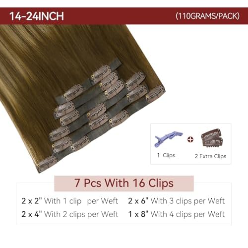 LOVELINE Seamless Clip in Hair Extensions Real Human Hair, Luxury Remy Human Hair Extensions Clip ins for Women, 18 Inch 110g 7Pcs, Balayage Chocolate Brown to Caramel Blonde