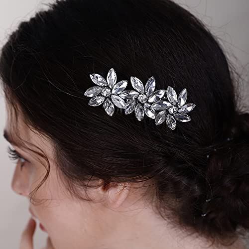 Crystal Flower Hair Comb for Women Girls Prom Crystals Hair Comb Wedding Headpiece for Bride Bridemaid Flower Girls BLUE