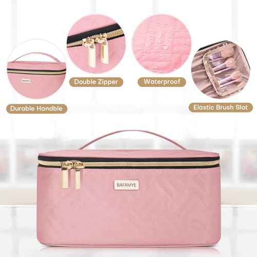 5L Travel Makeup Bag, Portable Cosmetic Bag for Women, Large Capacity Travel Toiletry Accessories Organizer case with Divider, Pink 1.34 GAL