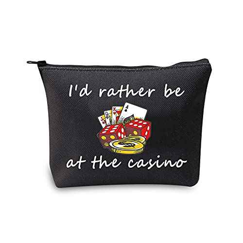 JXGZSO Gambler Gift I'd Rather Be At The Casino Makeup Bag Lucky Dice Pouch Bag Casino Lover Gift (Casino black)