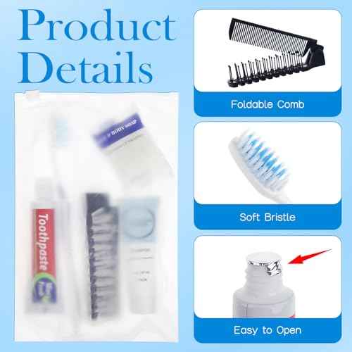 Travel Toiletries Supplies Kits Disposable Toiletry Amenities Set in Bulk, Hygiene Trial Size Personal Essentials Individually Wrapped for Camping, Hotel, Guest, Homeless, Charity, 5-in-1 (40-Pack)