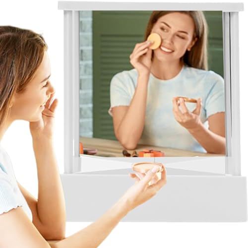 Non-Reversing Mirror with Real Image Reflection - Beveled Standing Cosmetic Inverted Mirror for Makeup, Hair Styling, Grooming, Facial Correction