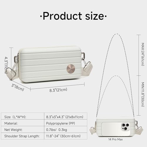Somago Hard Shell Suitcase Handbag with Adjustable Strap Mini Cosmetic Handbag Cell Phone Purse Bag for 6.9" Shoulder Bag(Creamy White)
