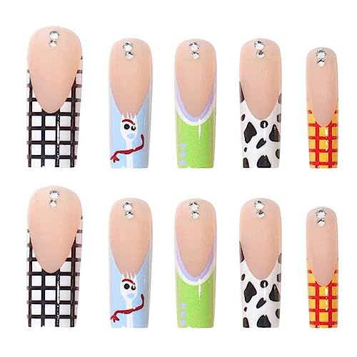 Long Press on Nails Pink Square French Fake Nails Summer Nails Purple Full Cover Bling Acrylic False Rhinestone Nails 3D Flower Design Square Nails for Women and Girls 24PCS (Square Nails 5)