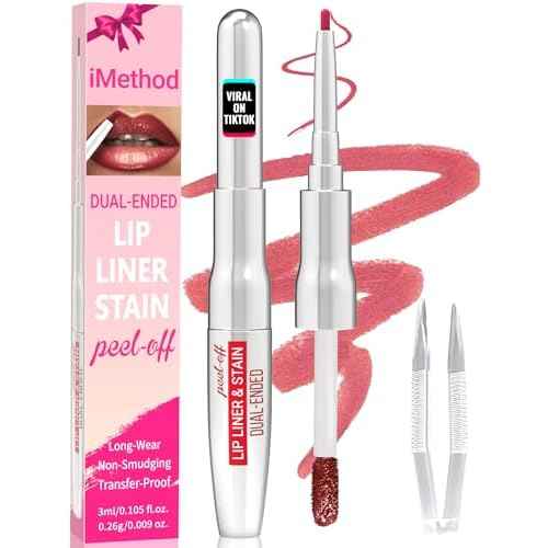 iMethod Lip Liner Stain - Lip Stain, 2-In-1 Dual-Ended Peel Off Lip Stain with Tweezer, Natural Long Lasting Peel Off Lip Liner, Easy to Use for All Skin Types, Stay All Day, Nude Pink
