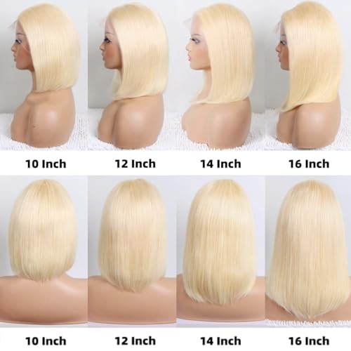 Brazilian 14 Inch Straight Blonde Bob Wig Human Hair 613 Lace Front Wig Human Hair 180% Density Pre Plucked 13x6 HD Transparent Lace Front Wig With Baby Hair 613 Blonde Lace Frontal Wigs for Women