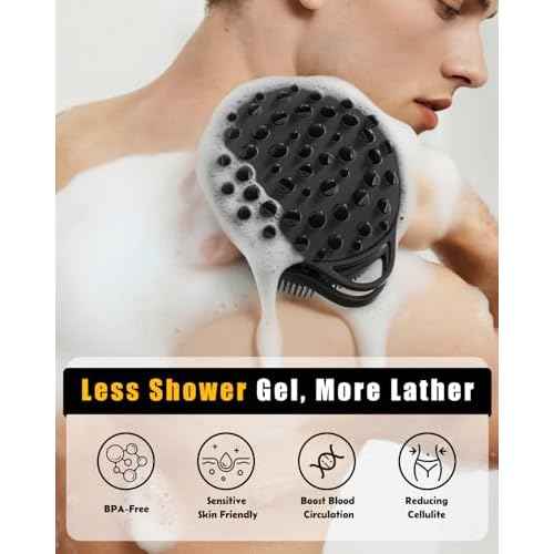 2 in 1 Silicone Body Scrubber, Anti Cellulite Massage Scrubber, Exfoliating Shower Brush for Men & Women, Removes Dead Skin, Reduces Cellulite, Improves Circulation, Fast Dry, Non Slip (1PC, Black)