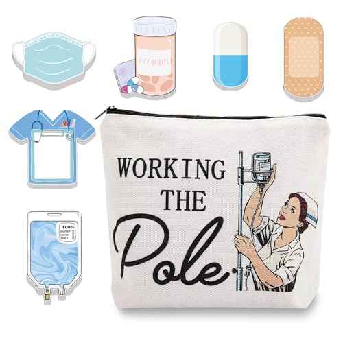 ER Nurse Gifts, Working The Pole Nurse Bag, Nurse Appreciation Makeup Bag, ICU Nurse Gift, Nurse Accessories for Work, Emergency Room Nurse Zipper Bag, Nurse Graduation Gifts for Women, Shopping