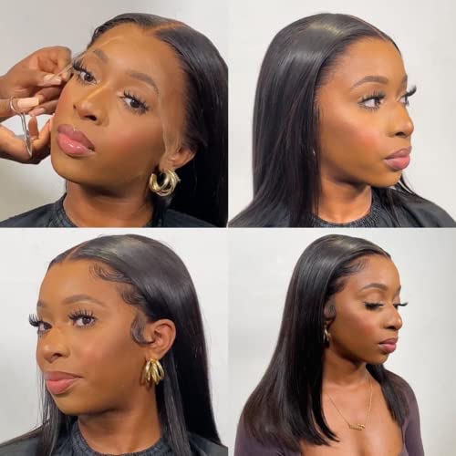 Flady 14 inch Bob Wig Human Hair 13x4 HD Lace Front Wigs Human Hair Pre Plucked 150% Density Straight Human Hair Bob Wig Glueless Short Bob Frontal Wigs For Black Women