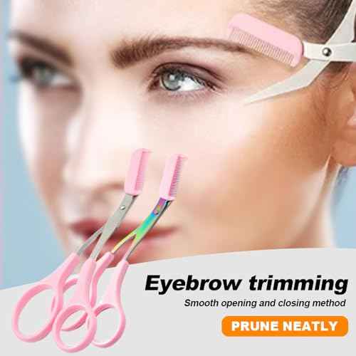 Eyebrow Trimmer Scissor, 2024 New Eyebrow Scissors with Comb Eyebrow Trimmer for Women Men, Non-Slip Eyebrow Cutter Eye Brow Razors Eye Brow Shaper Trimming Scissors Makeup Tool (Pink)