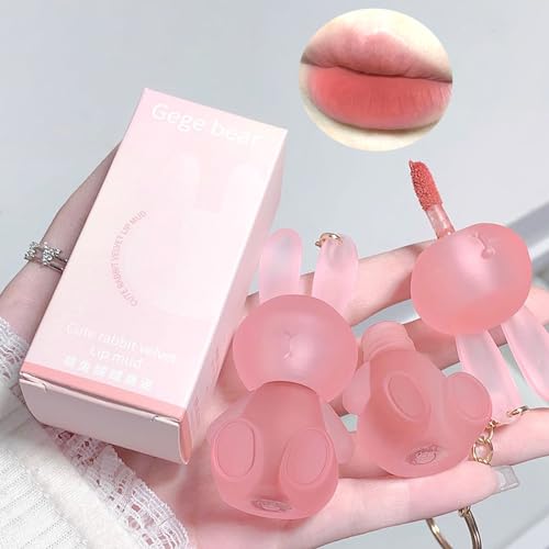 6 Colors Velvet Matte Liquid Lipstick set, Cute Rabbit Lip Glaze 2 in 1 Key Chain Lip Gloss Lip Stain, Waterproof Non-Stick Cup Long Lasting Lip Clay Cute Lip Makeup for Girls (A)