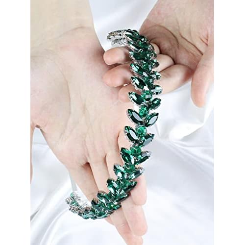 Green Rhinestone Headband Wedding Hair Accessories for Brides Tiaras for Women and Girls Goddess Costume Hair Decoration Party Prom Bridesmaid Gifts