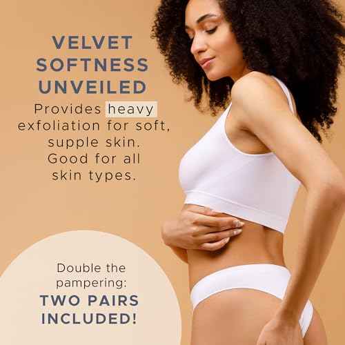 Exfoliating Glove (4 pcs, 2 Pairs) - Heavy Shower Gloves for Body Scrub, Exfoliates & Removes Dead Skin, Stocking Stuffers for Women and Men