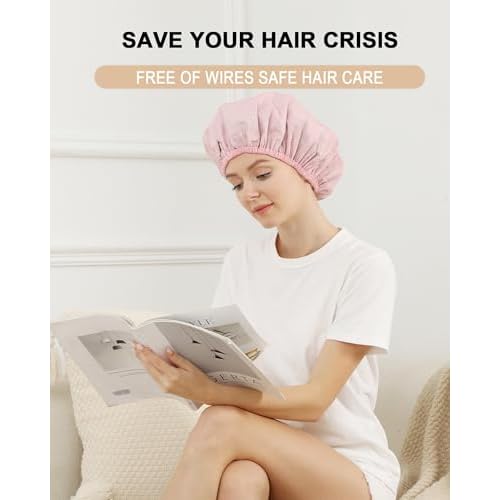 YIZIJIZI 2 Pieces Heat Cap for Deep Conditioning, Conditioning Cap Made of Aluminum Foil for Home and Salon Use, Hair Dyeing£¨pink£©