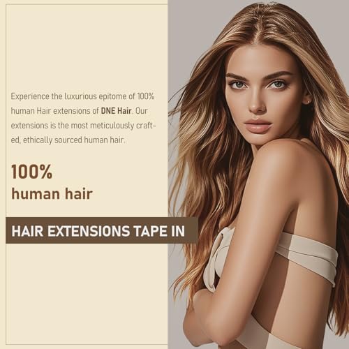DNE Tape in Hair Extensions Real Human Hair 24 inches 20Pcs/50g/Pack Seamless Dark Brown to Chestnut Brown#T4-P4/27 Straight Invisible Double Sided Tape in Hair Extensions for Women/Girls