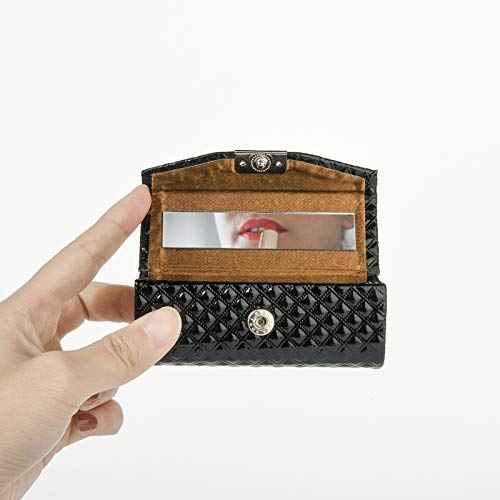 Beautyflier Women¡¯s PU Leather Lipstick Case Holder with Mirror Rectangle Makeup Travel Cases for Purse Lipstick Holder (Black)