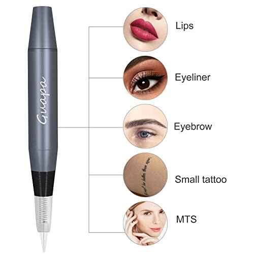 Portable Tattoo Machine Pen Eyebrow Lip Permanent Makeup Pen with 1R 3R Cartridge Needles for Ombre Brows Body Tattoo (Gray Machine Kit)