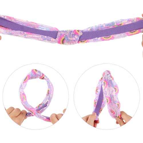 Sequins Headbands for Girls, Glitter Rainbow Girls Headbands Cute Knotted Head Band for Women Teens Sparkle Girl Hair Accessories