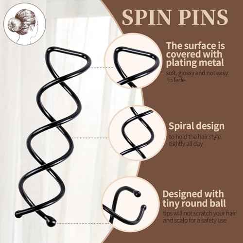 20PCS Spiral Hair Pins, Spin Pins Spiral Bobby Pins for Girls, Women and Kids, Non-Scratch Round Clip & Bun Twist, Stylish Bun Bobby Pins, Premium Spin Pins for Hair, Black