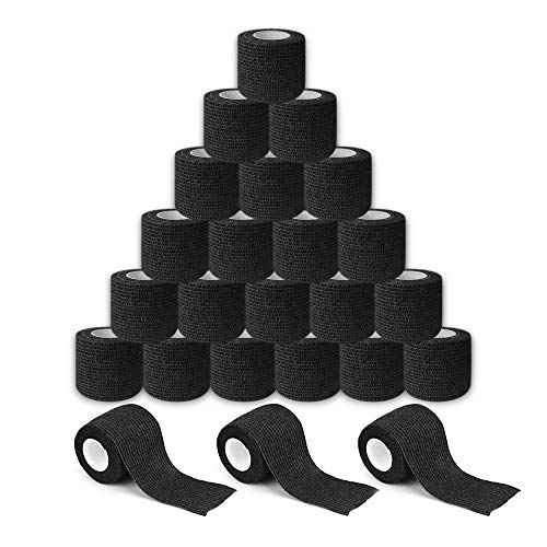Tattoo Grip Cover Wrap - Yuelong 24pcs 2¡± x 5 Yards Black Disposable Cohesive Tattoo Grip Tape Wrap Elastic Bandage Rolls Self-Adherent Tape for Tattoo Machine Grip Tube Accessories, Sports Tape