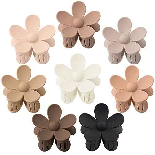 Flower Hair Clips 8PCS, Large Claw Clips for Women Girls Thick Thin Hair, Strong Hold Non slip Big Matte Dasiy Jaw Clamps Hair Accessories 8 Colors