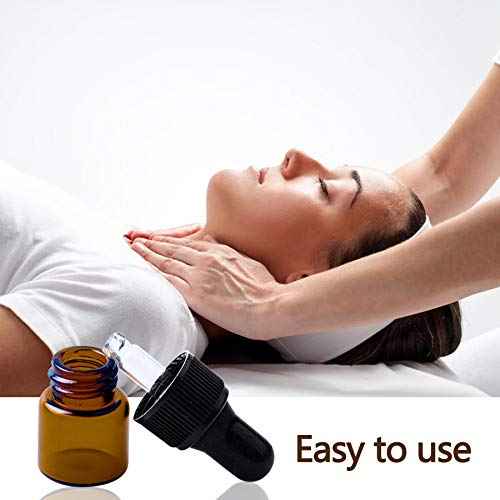 Sample Dropper Bottles, Mini Dropper Bottles with 2 Pcs Plastic Droppers for Traveling Essential Oils DIY Cosmetic Liquid Sample Perfume (Amber, 1ML)