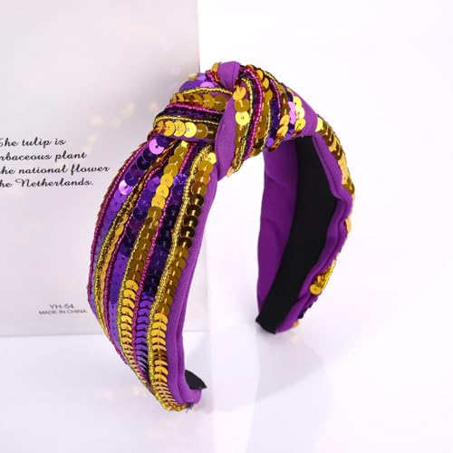 Game Day Sequin Headband Football LUS Tigers Team Spirit Purple Gold Sequins Top Knot Hairband Sports Football Mom Headband Hair Accessories Game Day Outfit