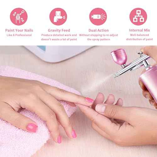 Bubbacare SANCTUARY Portable Airbrush, Nail Airbrush Machine, Cordless, Non-Clogging, High-Pressure, 0.3mm Nozzle, 23PSI & 27PSI, Cleaning Brush Set, 1