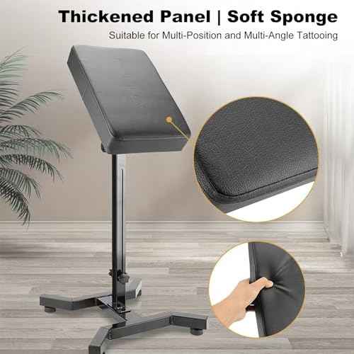 WZPB Tattoo Armrest Stand, Tattoo Arm Rest Stand Adjustable, Tiltable Thickened Black Leather Cushion, Stable Four Corner Base, Portable Tattoo Armrest for Studio Salon Tattoo