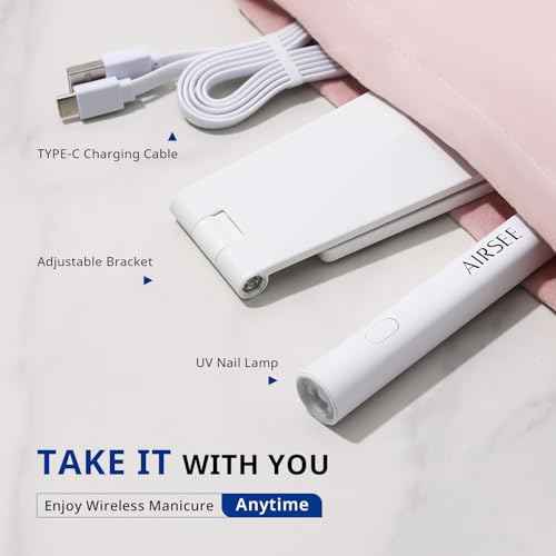 AIRSEE Mini Handheld UV Light for Gel Nails with Stand,Portable Rechargeable Nail Lamps,2 Timers for Fast Nail Extension,Rhinestone Glue Decoration,Gel Nail Strips at Home,Travel(White)