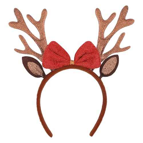 Brown Christmas Antlers Headband Reindeer Ears Headbands for Women Girls Glittery Deer Antler with Bow Hairband Christmas Holiday Hair Accessories 1PCS(Style 5)