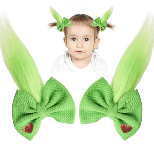 Green Furry Hair Bow Clip Costume Accessories for Girls Women Christmas Theme Party