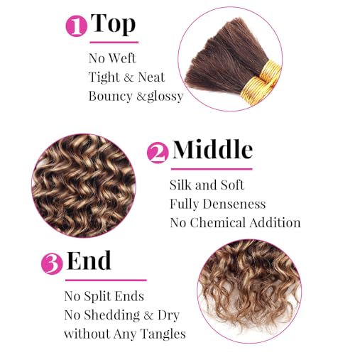 Water Wave Bulk Human Hair for Braiding #T4/P4/27 No Weft Curly Wet and Wavy 100% Unprocessed Brazilian Virgin for Boho Braids 2 Bundles/Pack (24inch 100g)