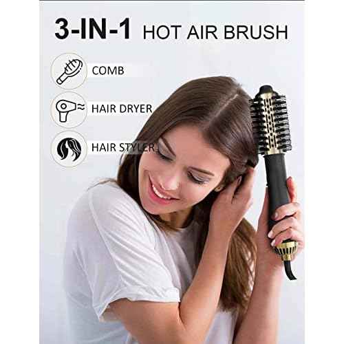 Hot Air Hair Blow Dryer Brush - 3 in 1 Negative Ionic Hairdryer Blowout Brush for Drying Straightening Volumizing - 60mm Oval Barrel fit All Hair Types - Salon Style, Smooth, Frizz-Free Results