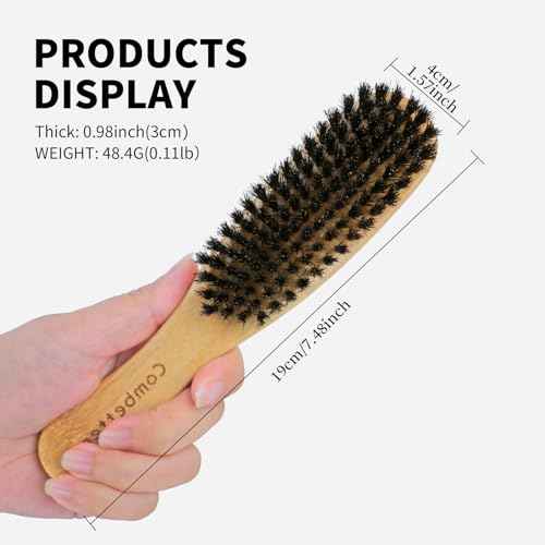 Boar Bristle Slick Back Hair Brush for Smoothing & Styling ? Wide 7-Row Bristles for Sleek Frizz-Free,Ponytails,Buns & Baby Hair ? Wooden Handle Brush for Women & Men ? Suit for Sectioning & Parting