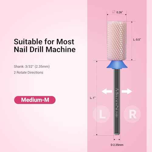 MelodySusie Ceramic Nail Drill Bits, 3/32'' Chamfer Flat Top Large Barrel Bits, Fast Remove Acrylic or Hard Gel, Nail Tool for Manicure Pedicure, Salon Home, Professional or Beginner, Pink, Medium