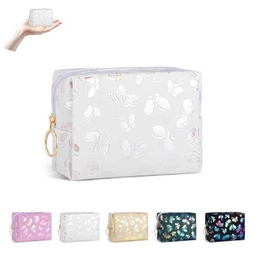 3.9" Mini Makeup Bag, Small Makeup Bag for Purse, Portable Mini Makeup Pouch for Lipsticks, Chapsticks, Coin, Earphone, Credit Card (White Butterfly)