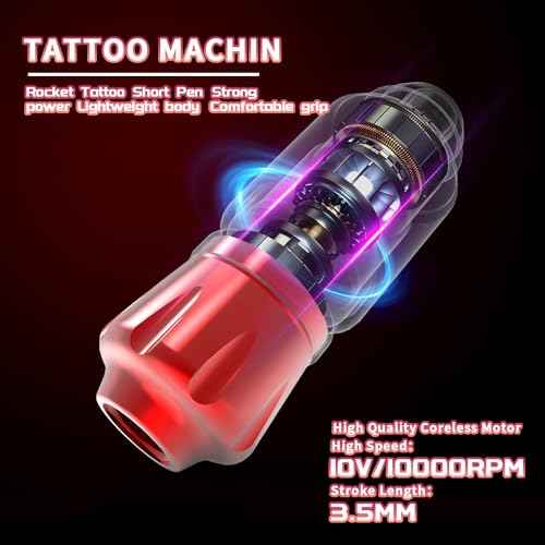 Rocket Tattoo Kit Wireless Tattoo Gun Machine Kit Complete with Tattoo Power Supply Cartridge Needles for Beginners Rotary Tattoo Pen Kit Tattoo Supplies
