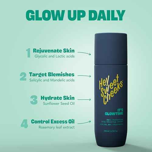 Skin Perfecting Body Blemish Treatment Lotion, AHA & BHA Glycolic Acid Body Lotion for Butt Blemish, Dark Spots, and Radiant Glow, It's Glowtime by Hey Sweet Cheeks, 6.76 oz