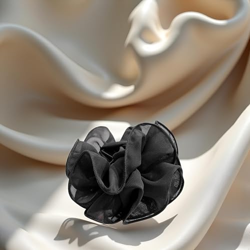 1Pc Black Large Chiffon Claw,Clip Hair Bow Large Size Fabric Ribbon Flower Rose For Women Clamps Accessories Clips,Jaw Claw Hair Clips Hair Accessories
