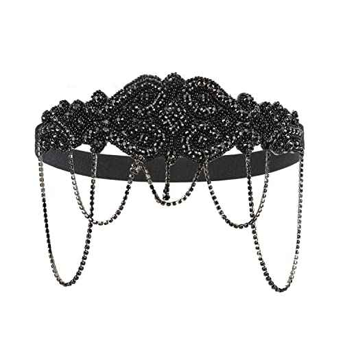 FGSS 1920s-Flapper-Headband Headpiece-Rhinestone-Chain Roaring-20s Hair-Accessories for Women
