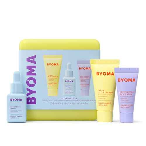 BYOMA So Bright Set - Barrier Repair Skincare Set for Brighter Skin - Creamy Jelly Cleanser, Brightening Face Serum & Ceramide Face Moisturizer - Alcohol Free Skin Care - 30ml, 15ml, 15ml