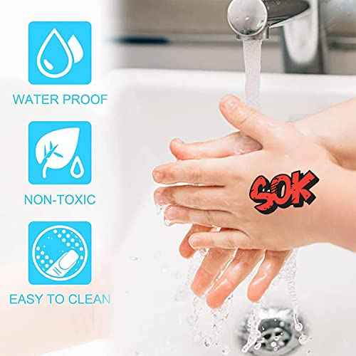 Anprola Super-hero Temporary Tattoos Stickers for Kids 20 Sheet Boom Letter Sign Cutout Party Favors Decoration Supplies for Girls Boys Gifts Classroom School Prizes Rewards Goodie Bag Fillers