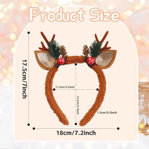 Totelux Christmas Headband Reindeer Antlers Hair Band Glitter Deer Ears Hair Accessories for Women Adult Girls Brown