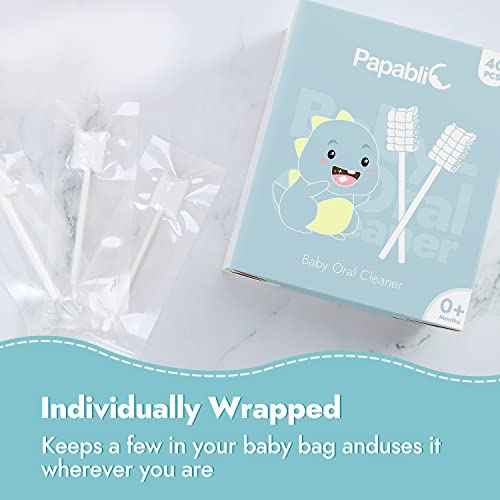Papablic Baby Tongue Cleaner, Baby Oral Cleaner, Disposable Infant Mouth Cleaner Newborn, Upgrade Gum Cleaner with Paper Handle or Infants Ages 0-2 Years, 40 Pack